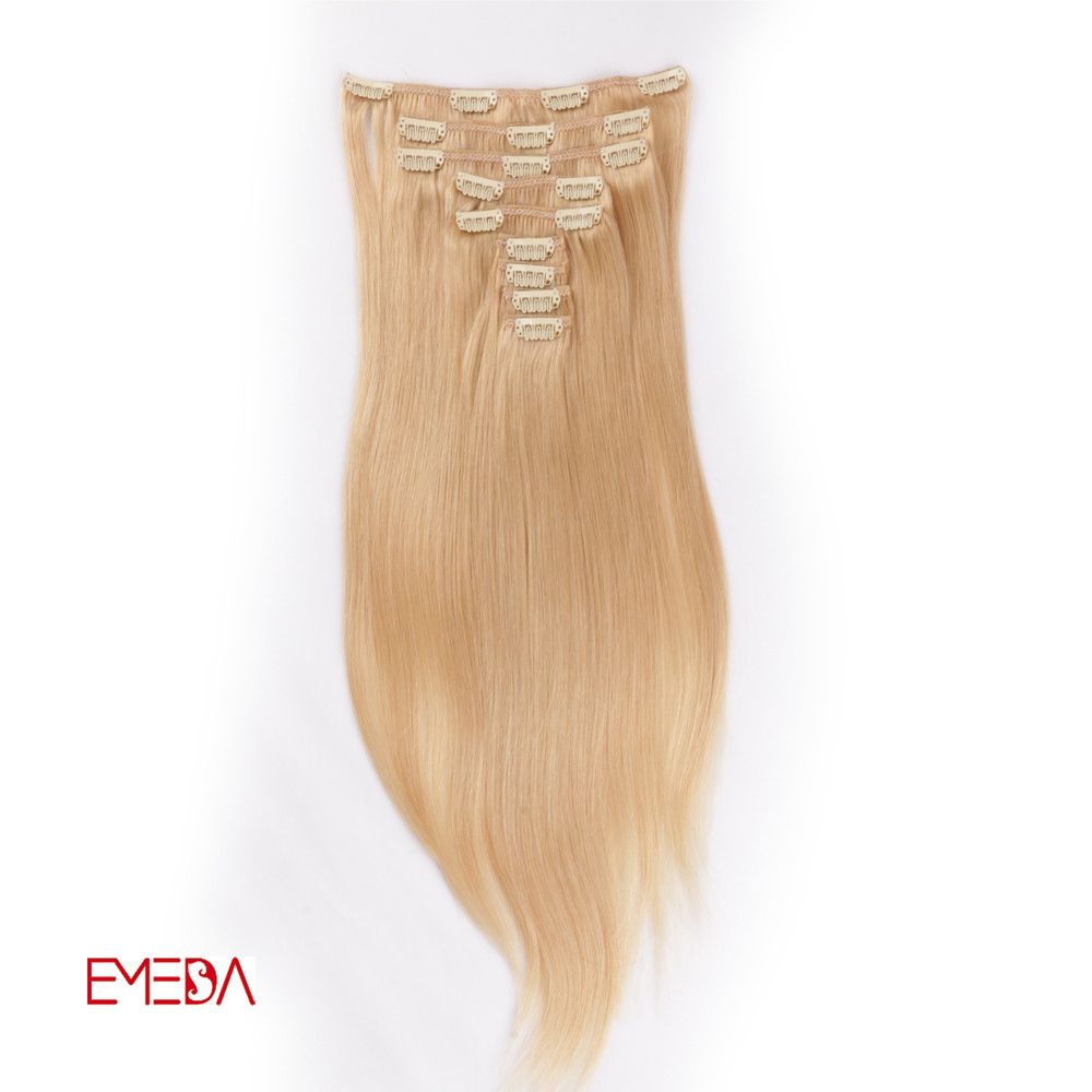 Clip in  hair extension Unprocessed 220g Remy Cheap Double Drawn 100% Human Hair Clip In Hair Extension HN223